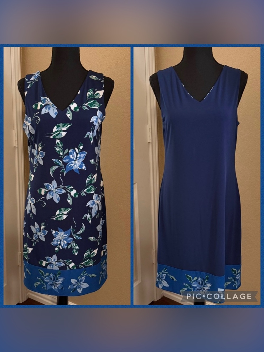 REVERSIBLE Magnolia Navy Floral V-Neck Mini Dress with Blue Border